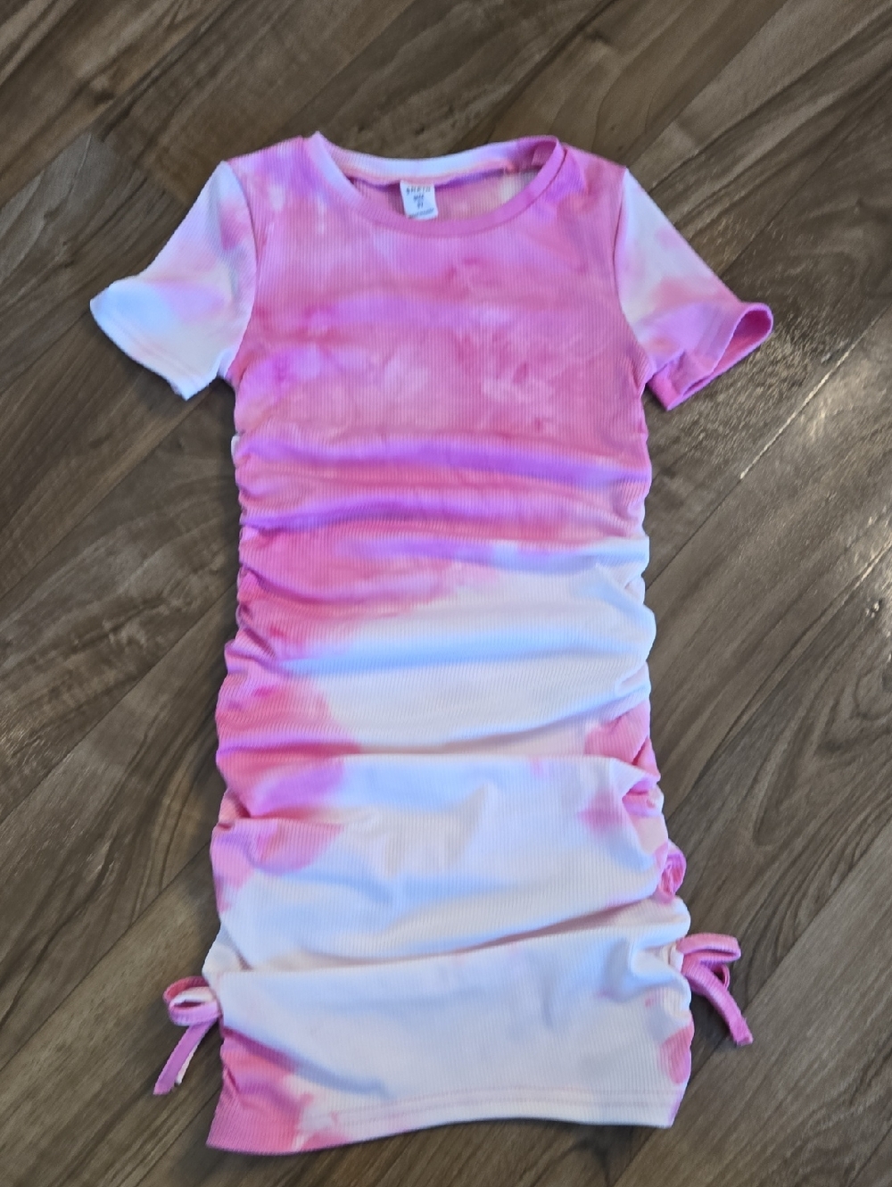 SHEIN Pink and White Tie-Dye Ribbed Short Sleeve Dress